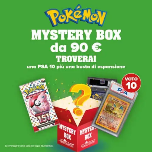 Mystery Box Pokémon con PSA 10 e bustine di espansione.