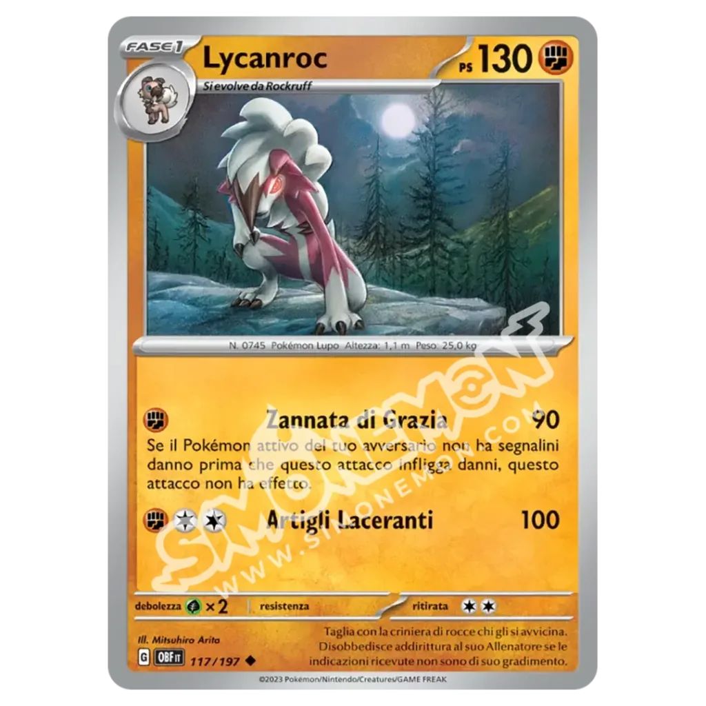Lycanroc 117/197 Ossidiana Infuocata Reverse (IT)