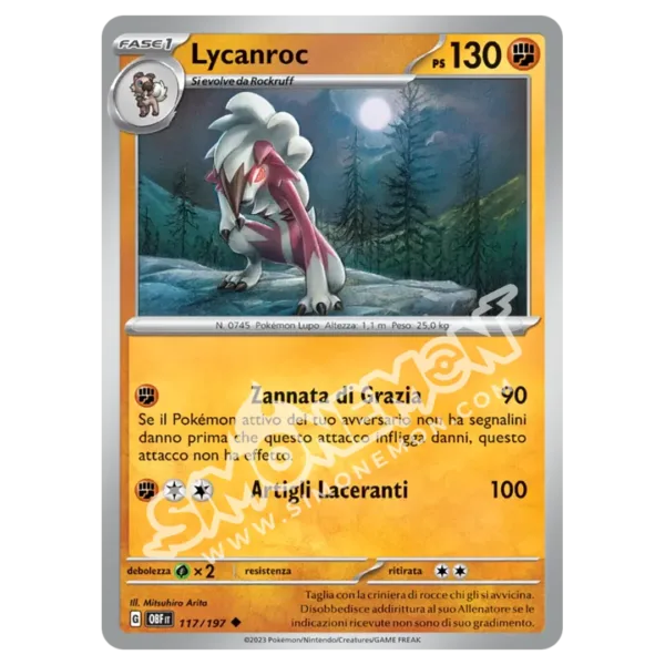 Lycanroc 117/197 Ossidiana Infuocata Reverse (IT)