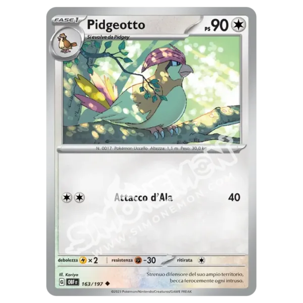 Pidgeotto 163/197 Ossidiana Infuocata Reverse (IT)