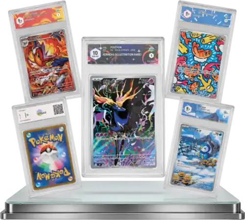 Carte Pokémon in esposizione con grafiche colorate e dettagliate.