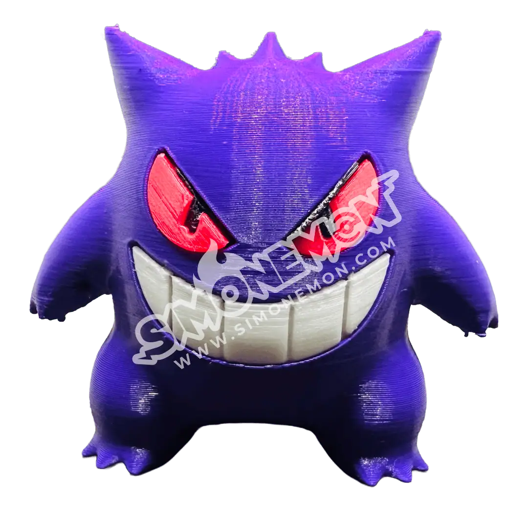 Peluche Gengar Pokémon viola con sorriso malvagio e occhi rossi.