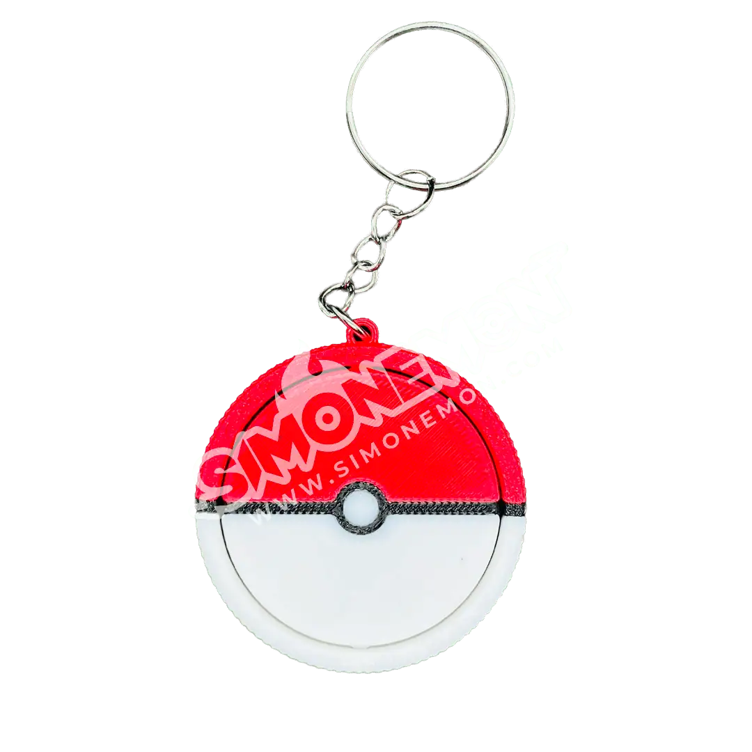 Portachiavi a forma di Poké Ball con logo Simonemon, accessorio originale e collezionabile.
