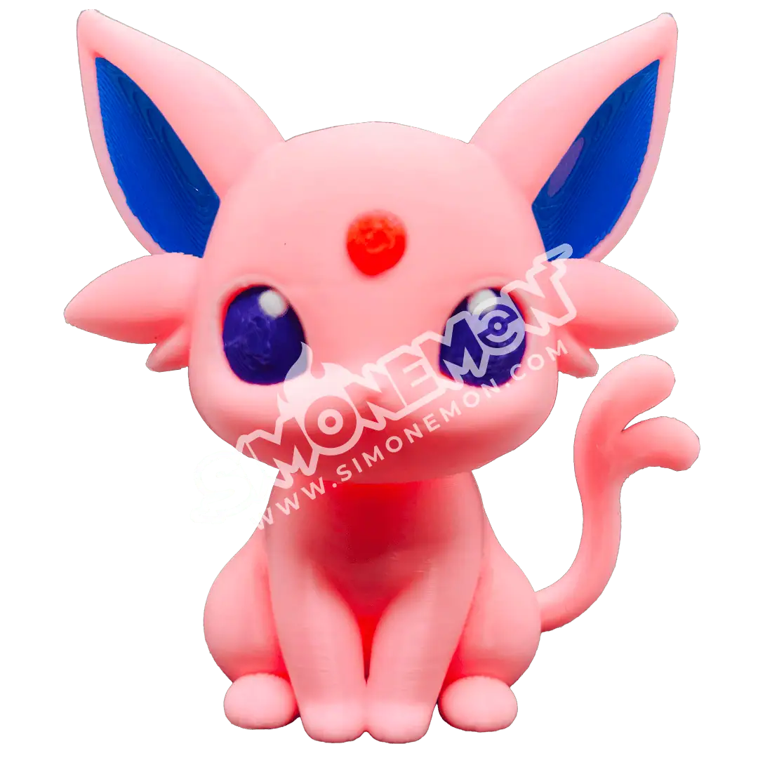 Figura di Pokémon Mew in stile carino e colorato, con grandi occhi e orecchie blu.