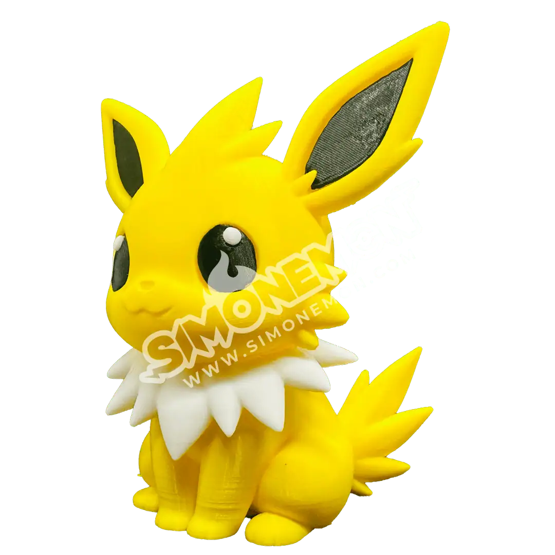 Figura di Eevee, Pokémon, in stile cartone animato giallo.