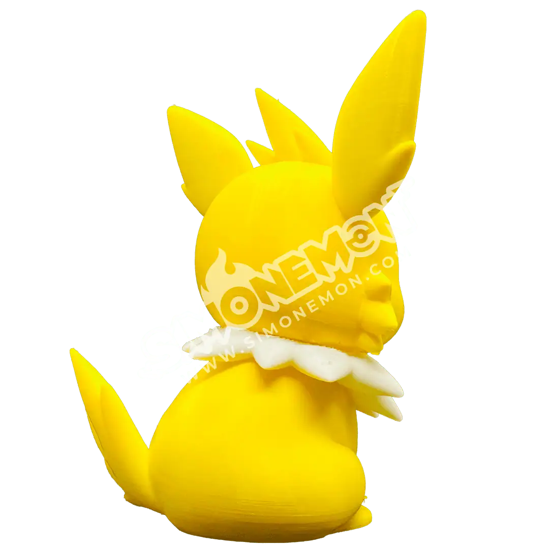 Pikachu in giallo con dettagli bianchi e orecchie lunghe.