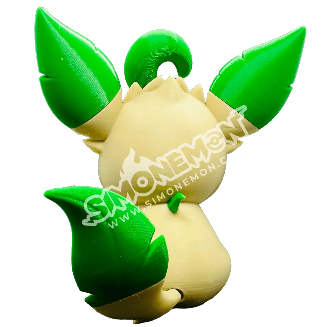Figura di Pikachu in stile 3D con foglie verdi.