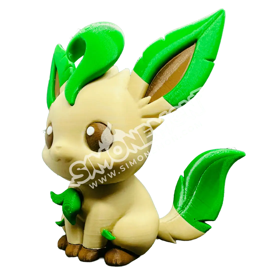 Figura di Leafeon, Pokémon di tipo erba, con dettagli verdi e beige.