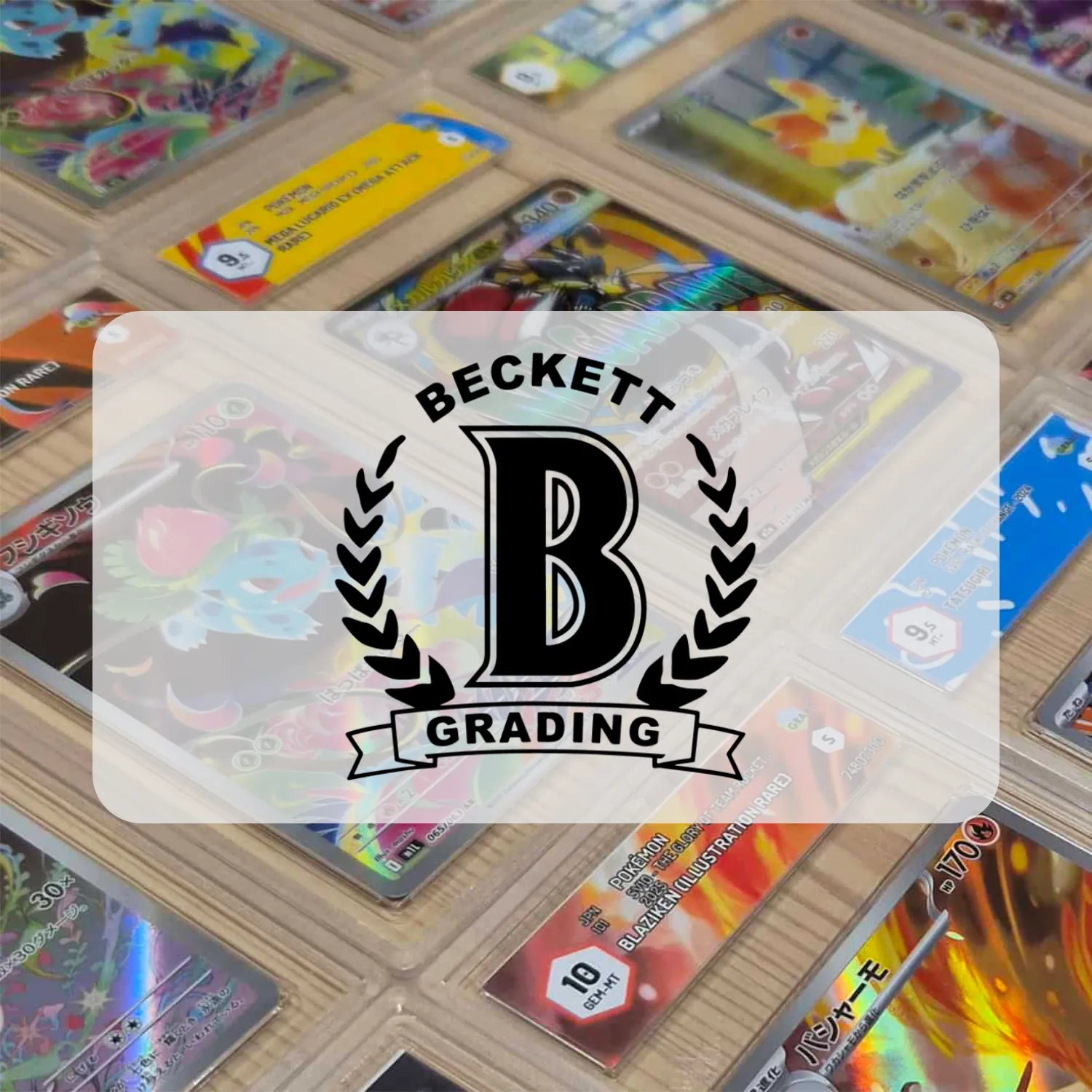 Grading card collection with Beckett logo in background.