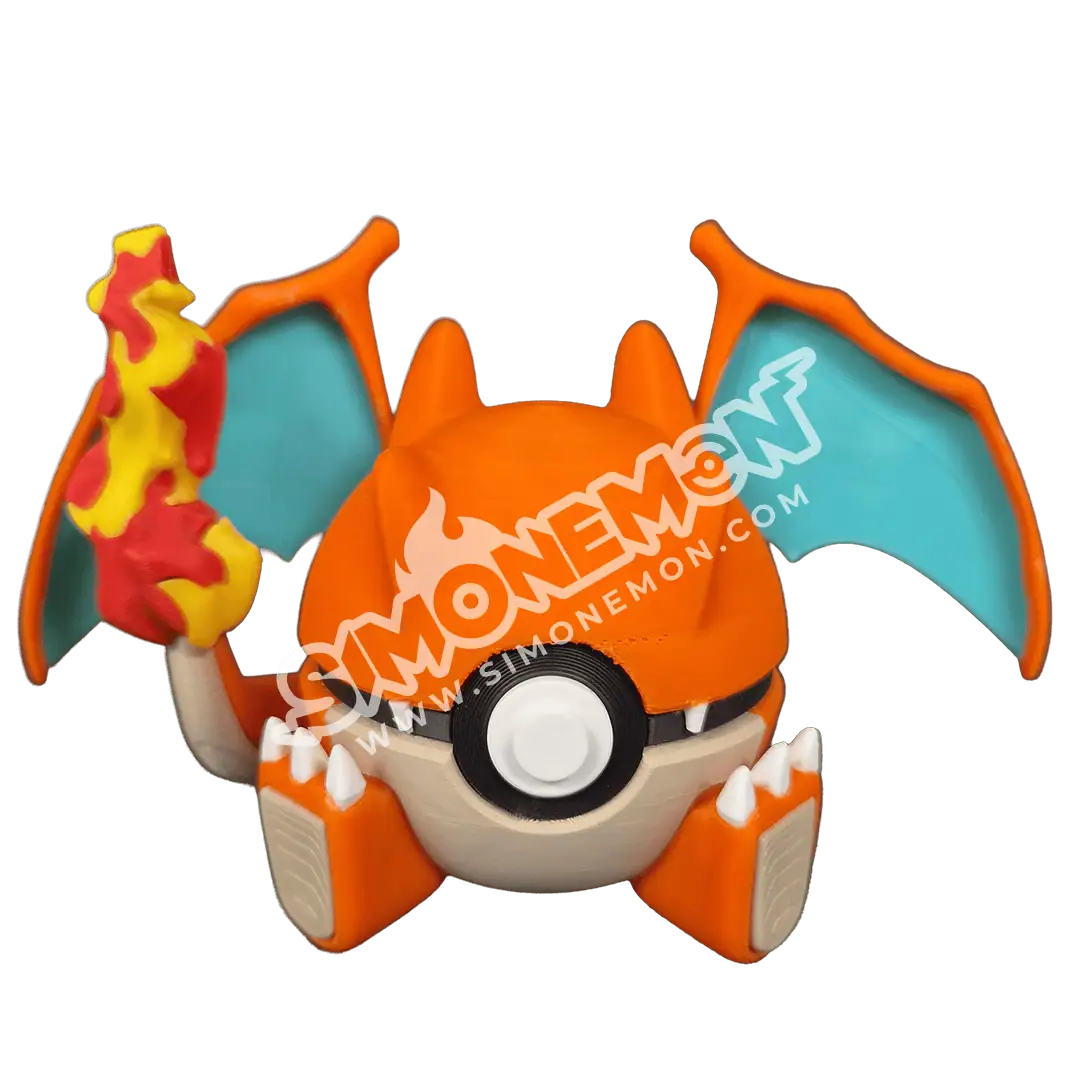 Giocattolo Poké Ball di Charizard con ali e fiamme.