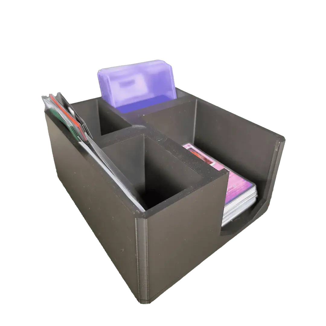 Organizzatore da scrivania con scomparti per documenti e penne.