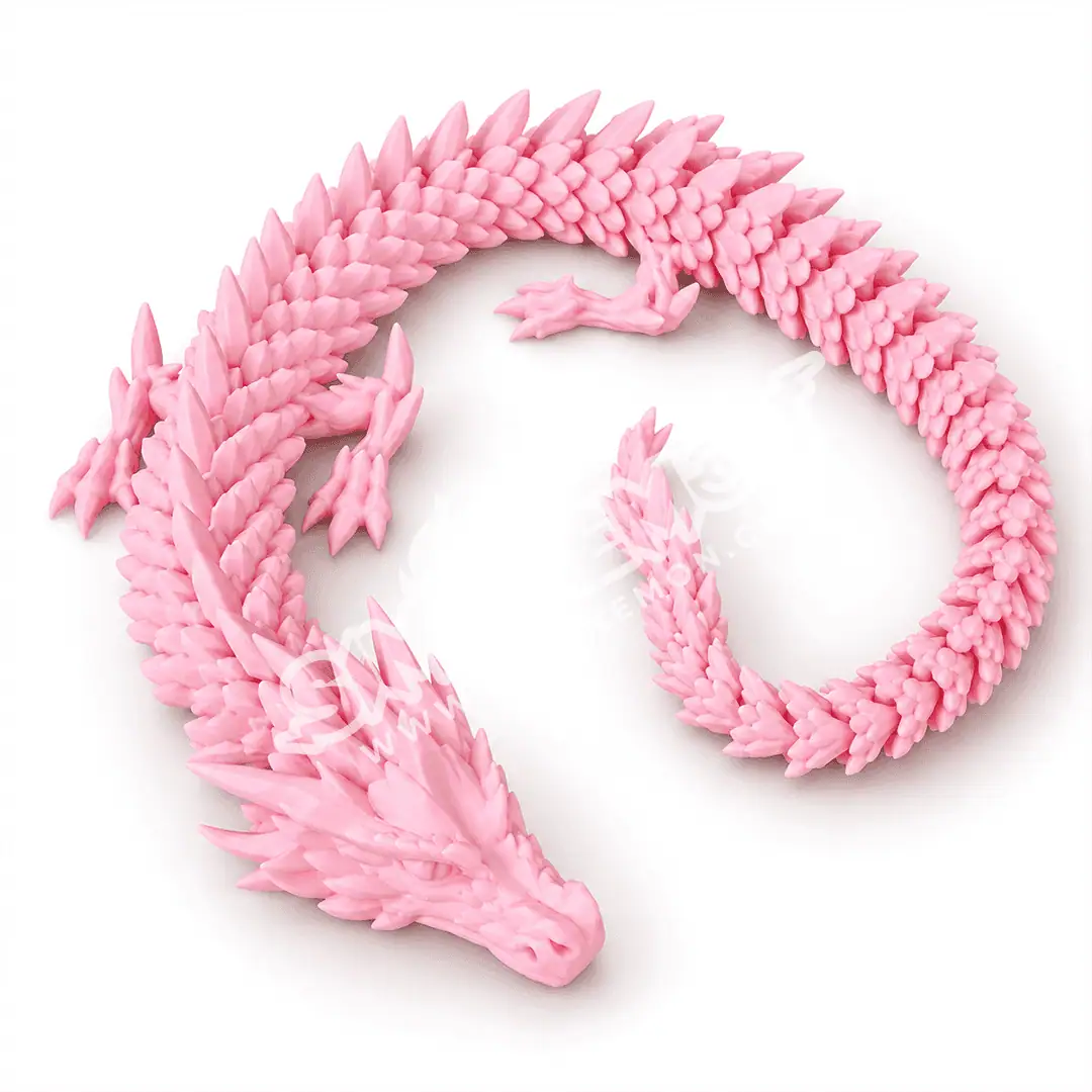 Dragone rosa decorativo in stile fantasy, decorazione artistica per ambienti.