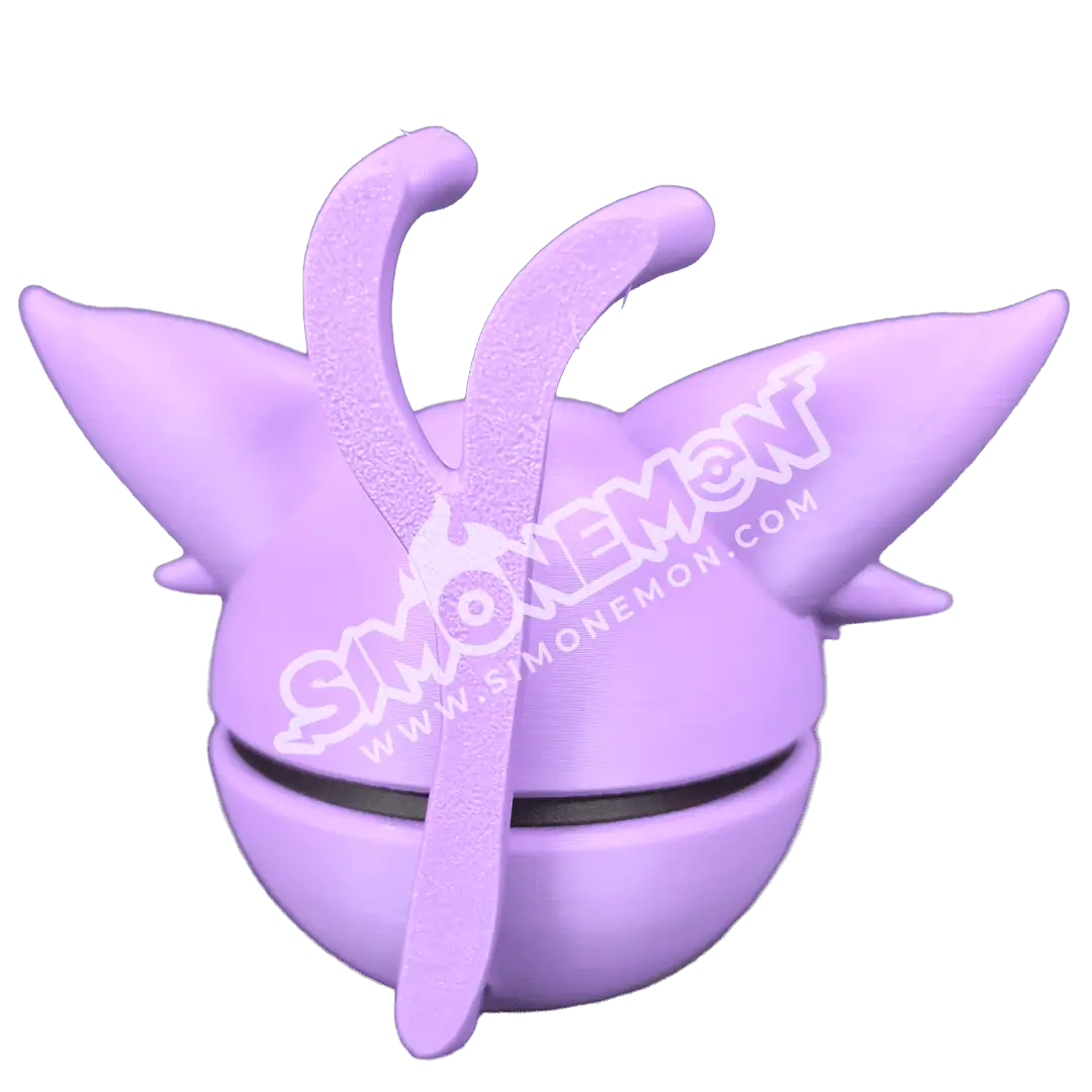 Peluches di Pikachu viola con orecchie lunghe e coda a fulmine.