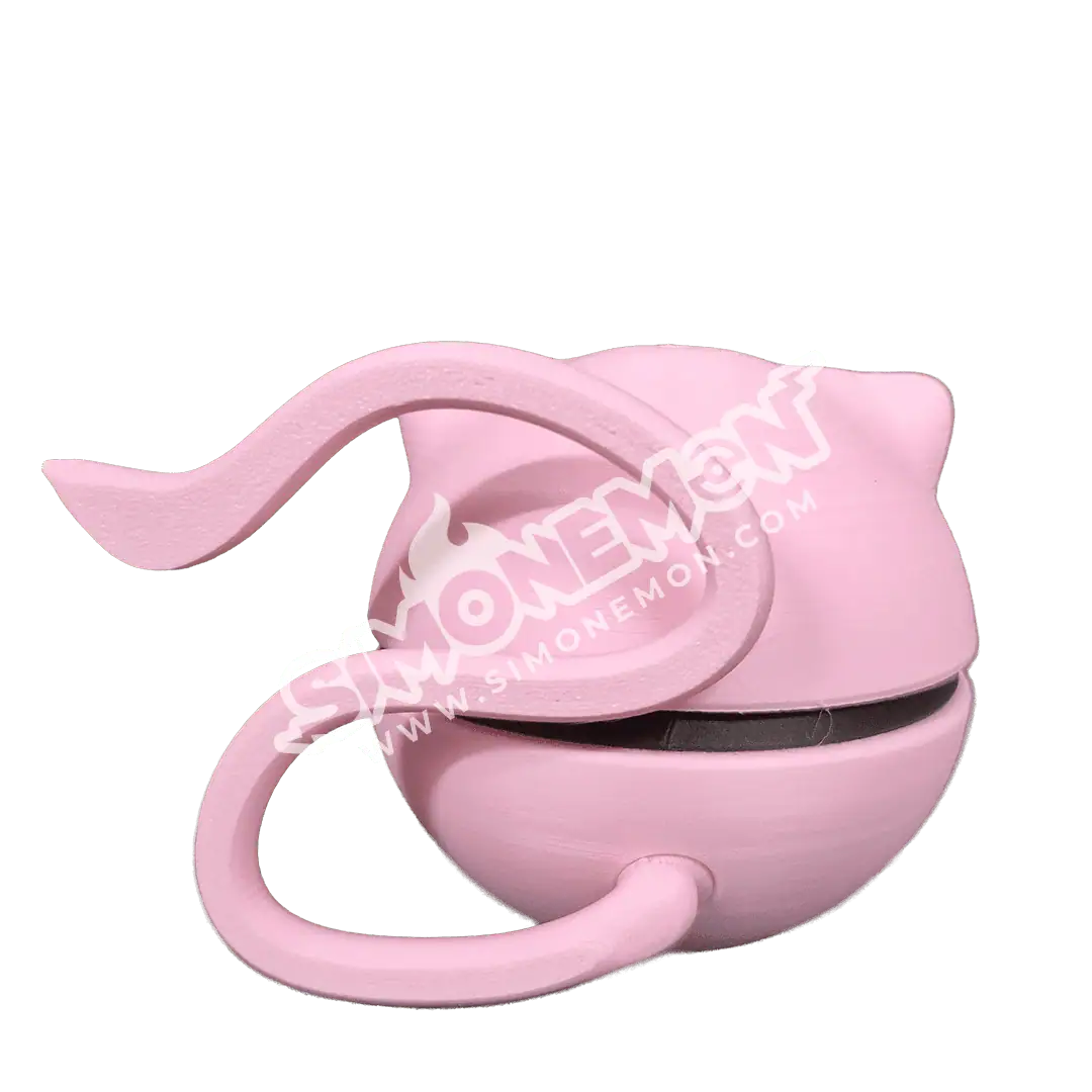 Tazza decorativa a forma di gatto rosa con coda e testa.