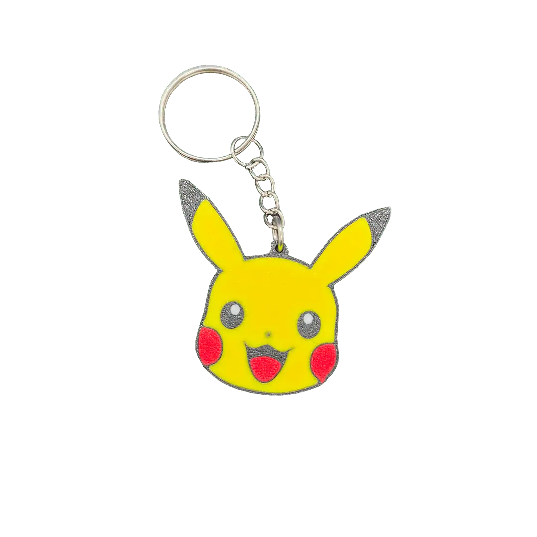 Portachiavi Pikachu con orecchie gialle e rosse, dettagli lucidi e allegri.