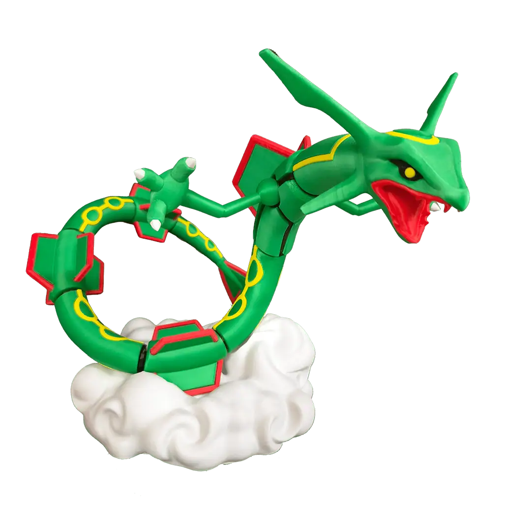 Figura di Pokémon Rayquaza in stile collezionabile con dettagli vivaci e design dinamico.
