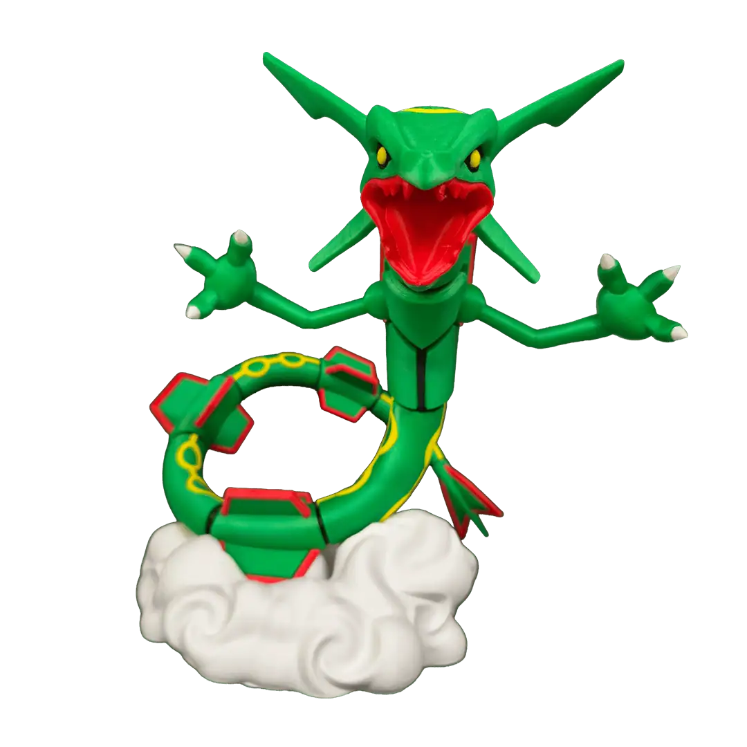 Figura di un drago verde con testa e coda di serpente, in posa su una nuvola bianca.
