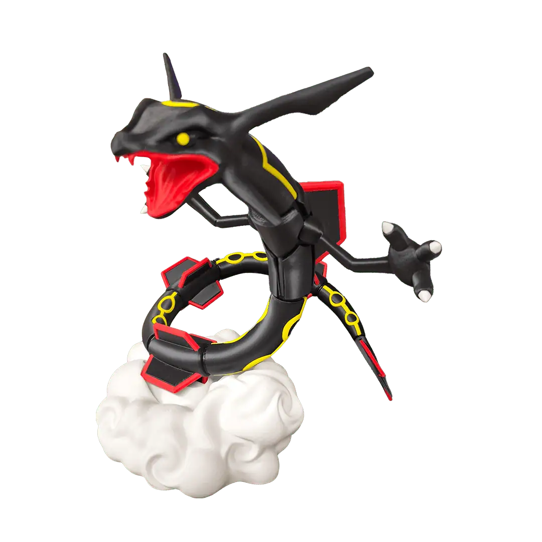 Figura di un Pokémon Dragapult in stile LEGO con dettagli neri e rossi.