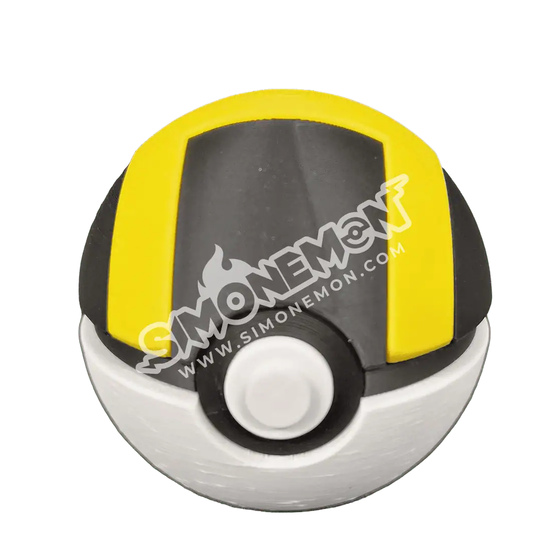 Pokéball in stile collezione Simonemon con dettagli colorati.