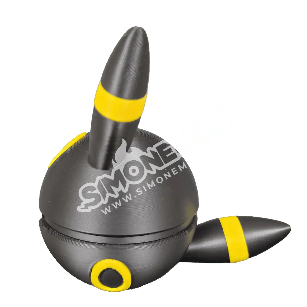 SimoneMon Nerf blaster toy with yellow accents for kids.